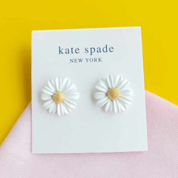 Kate Spade Into The Bloom Gold White Stud Earrings - Picture 1 of 3